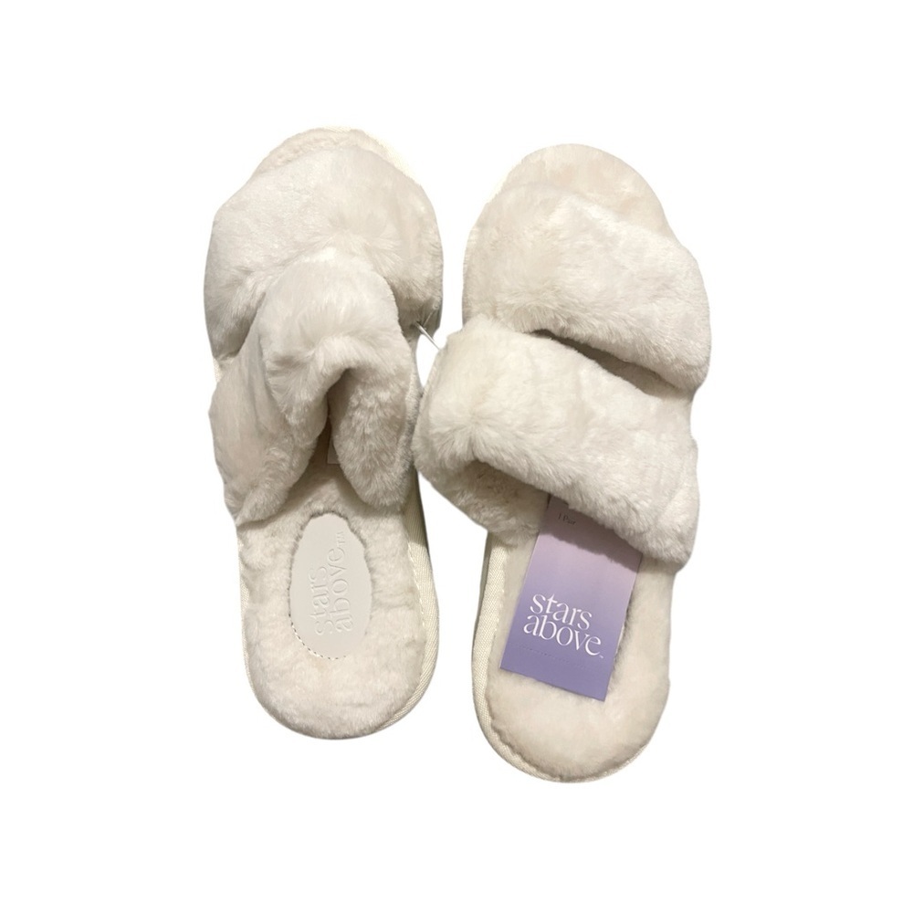 Stars Above Women's Ivory‎ Plush Open Toe Strappy Slippers​​
